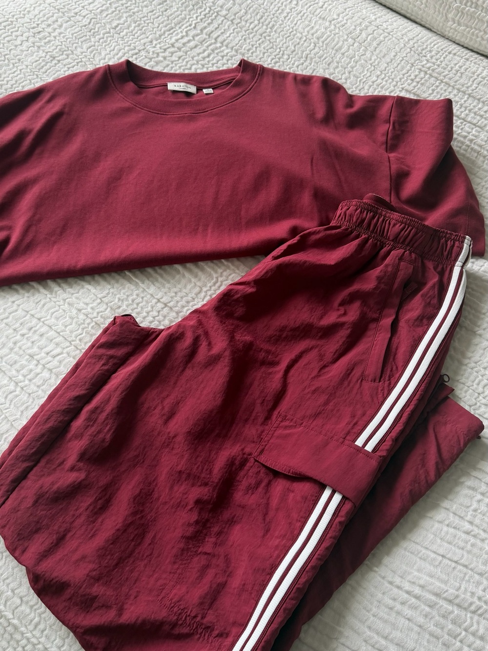 Aritzia Babaton Burgundy Matching Set | Oversized Tee & Side Stripe Track Pants - Picture 4 of 5